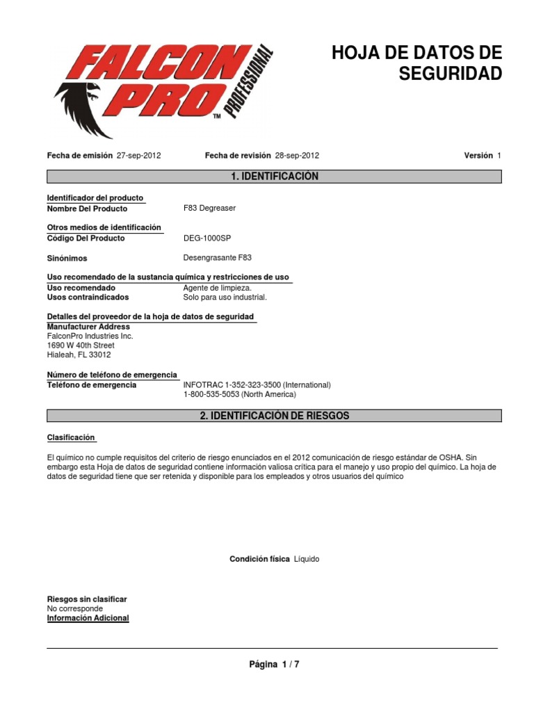 F83Degreaser Spanish PDF Química Ciencias fisicas