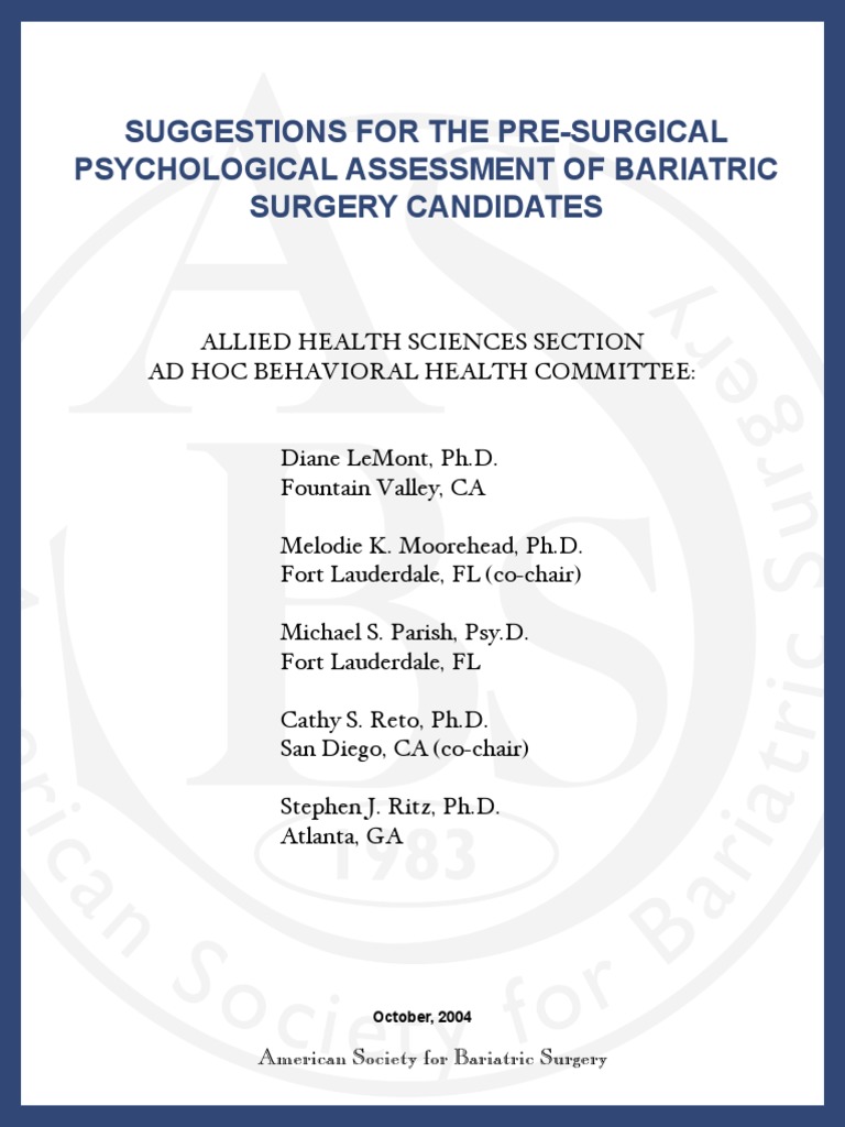 American Soc Bariatric Surg Psych Pre Surgical Assessment 2004 PDF