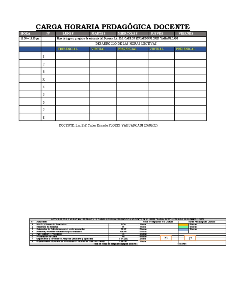 Carga Horaria Pedagógica Docente | PDF
