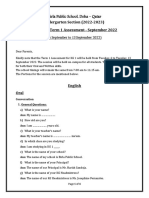 KG 1 - Term 1 Assessment - Portion - September 2022 - To Parents