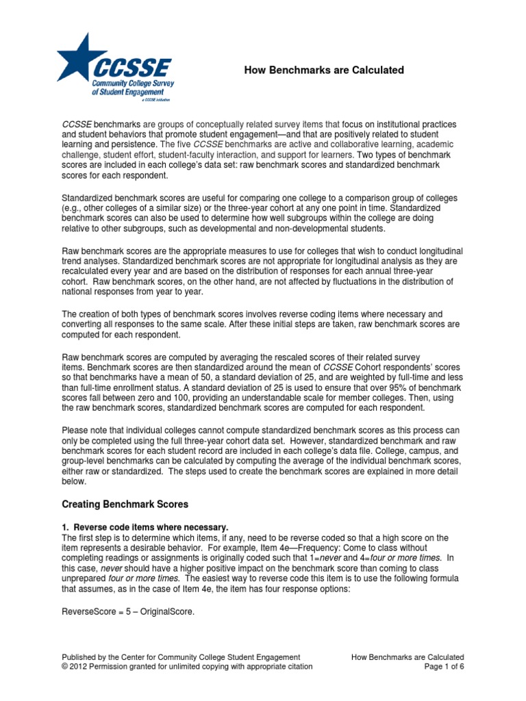 2012 Ccsse Benchmarks How Benchmarks Are Calculated | PDF | Sampling ...