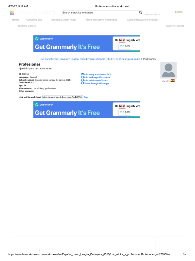 Profesiones Online Worksheet Pdf