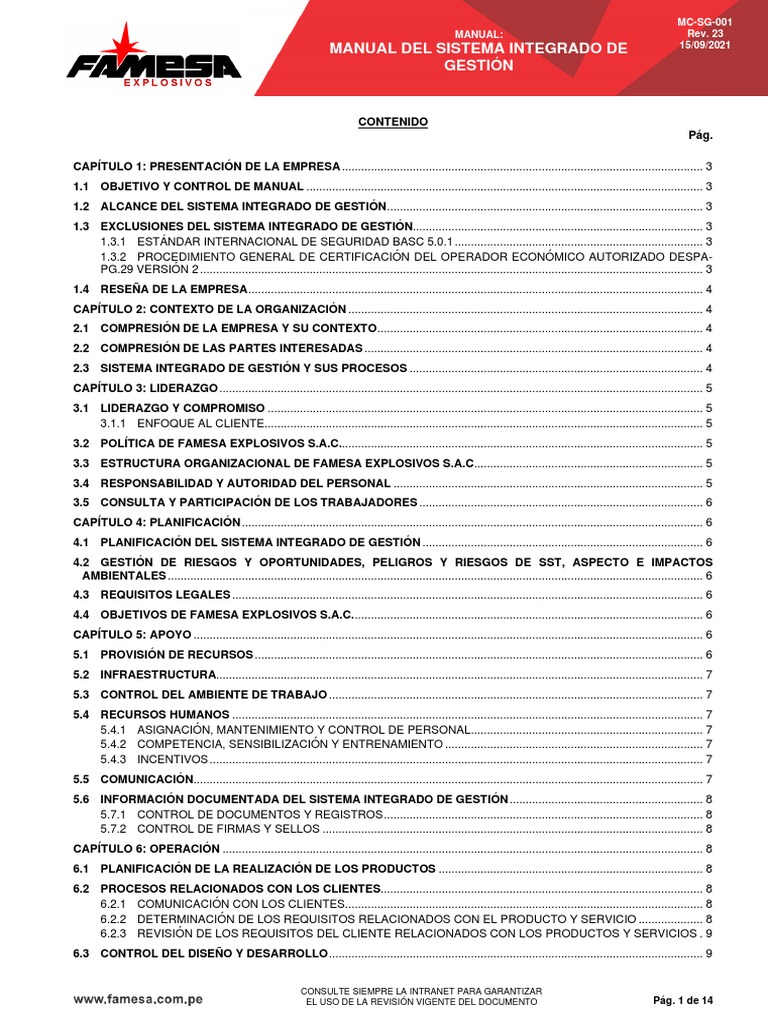 Manual del Sistema de Gestión Integrado | PDF | Calidad (comercial ...