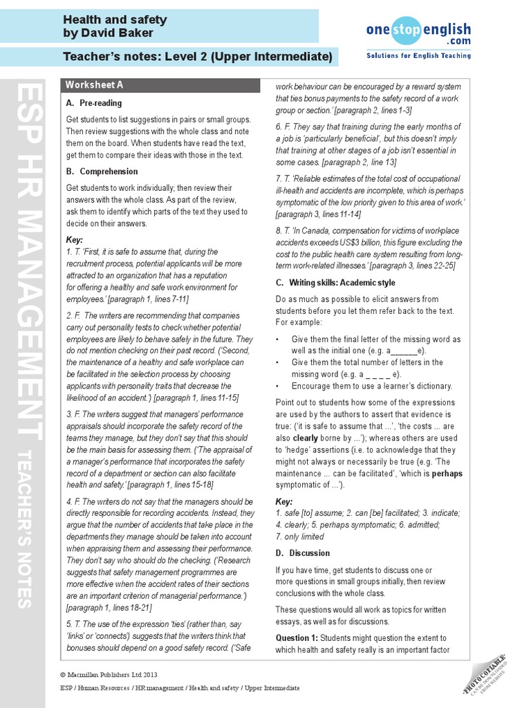 HR - Health and Safety - Level2 | PDF | Occupational Safety And Health ...