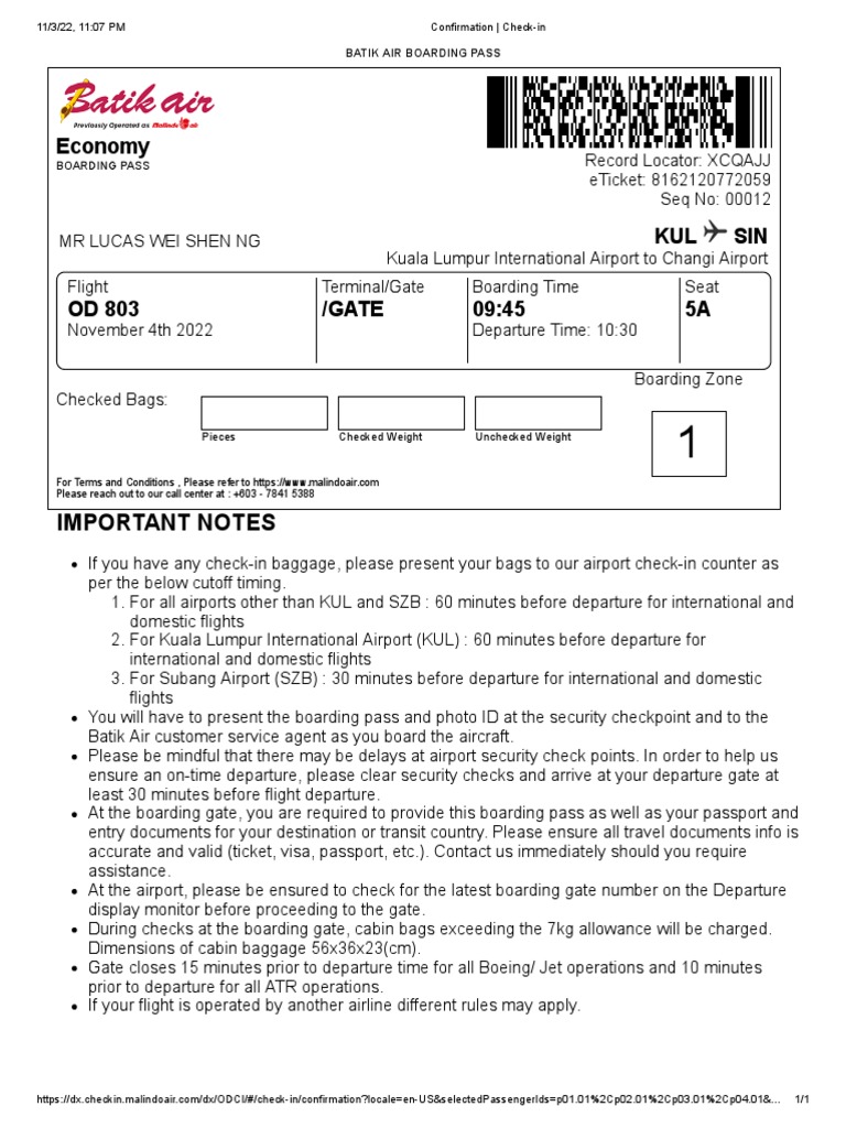 Confirmation CheckIn3 PDF Transport Aviation