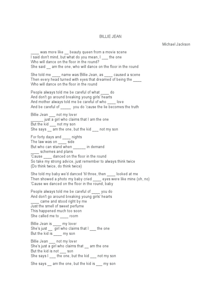 Billie Jean Lyrics PDF