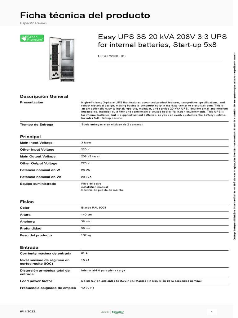 Easy UPS 3S E3SUPS20KFBS PDF Naturaleza Cantidades fisicas