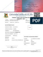 Universidad Pública de El Alto: Formulario 02 de Inscripción GESTION: 2023