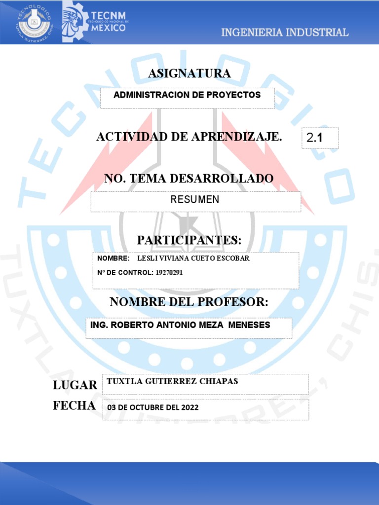 Act 2.1 | PDF | Calidad (comercial) | Planificación
