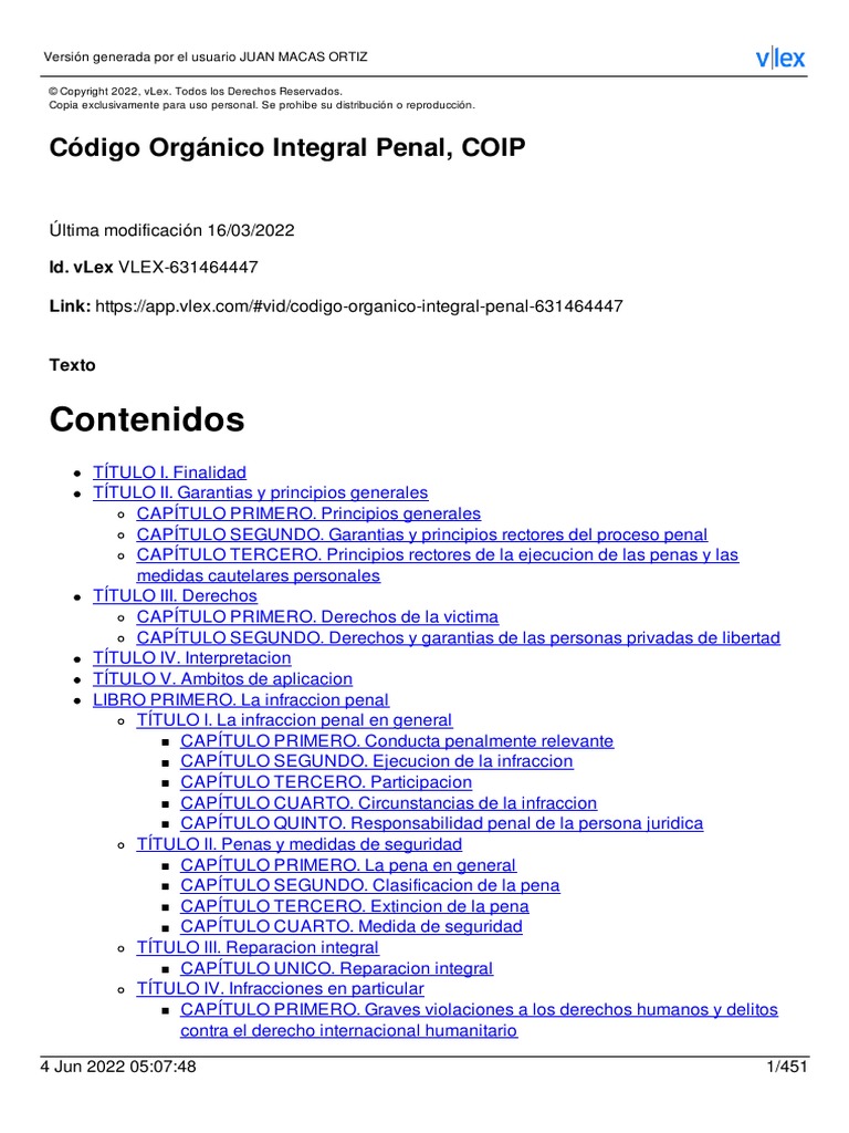 Código Orgánico Integral Penal - Actualizado | PDF | Derecho penal ...