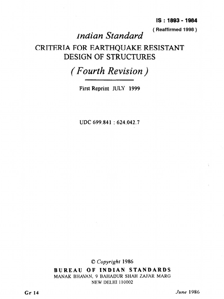 Is 1893-1984 Criteria For Earthquake Resistant Design of Structures ...