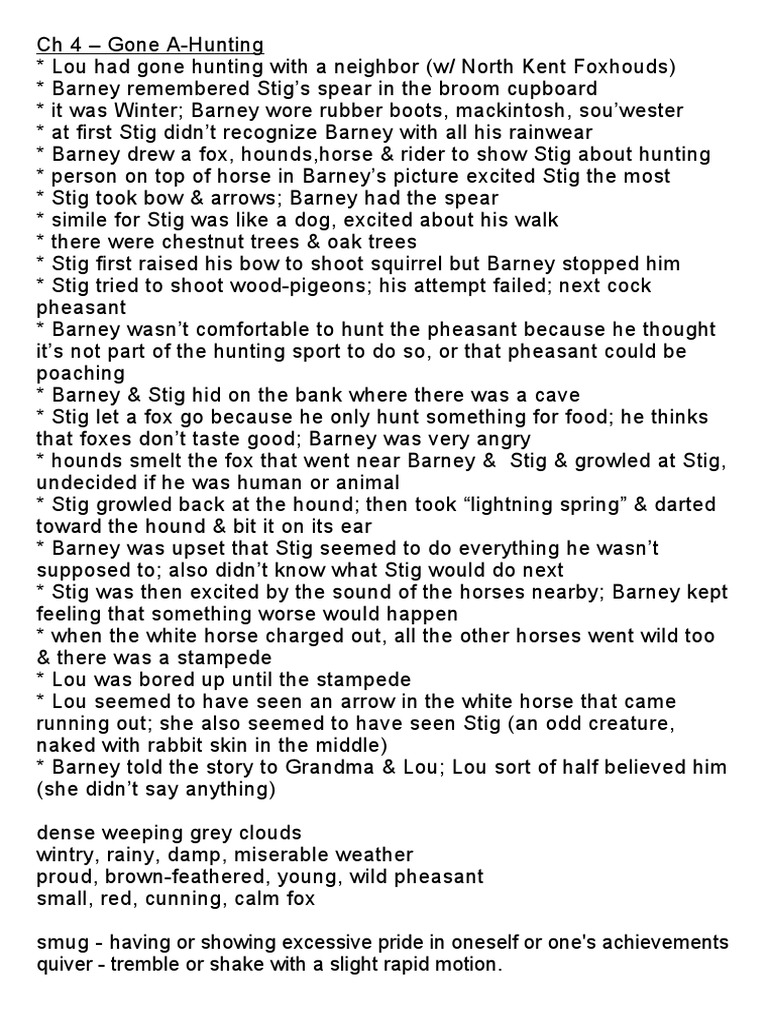 Stig of The Dump Summary - CH 4-5 - Send | PDF | Hunting