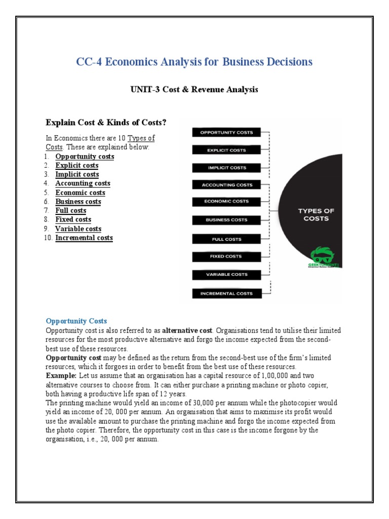 Cost & Revenue Analysis Guide | PDF | Opportunity Cost | Management  Accounting