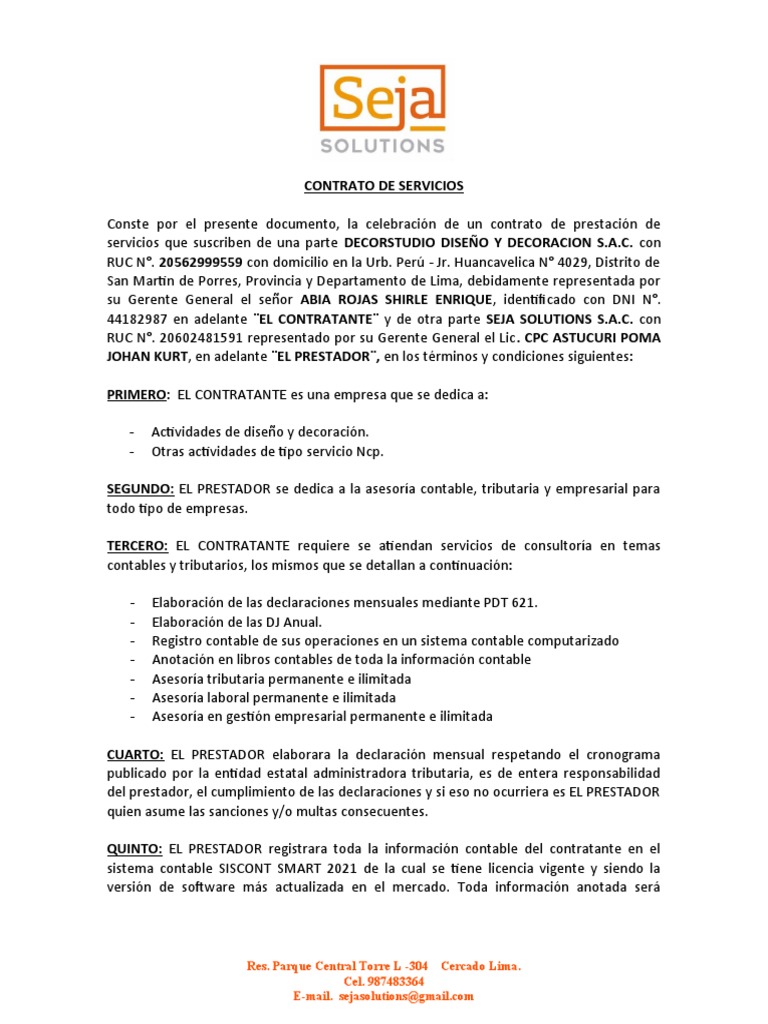 Contrato De Decoracion De Interiores