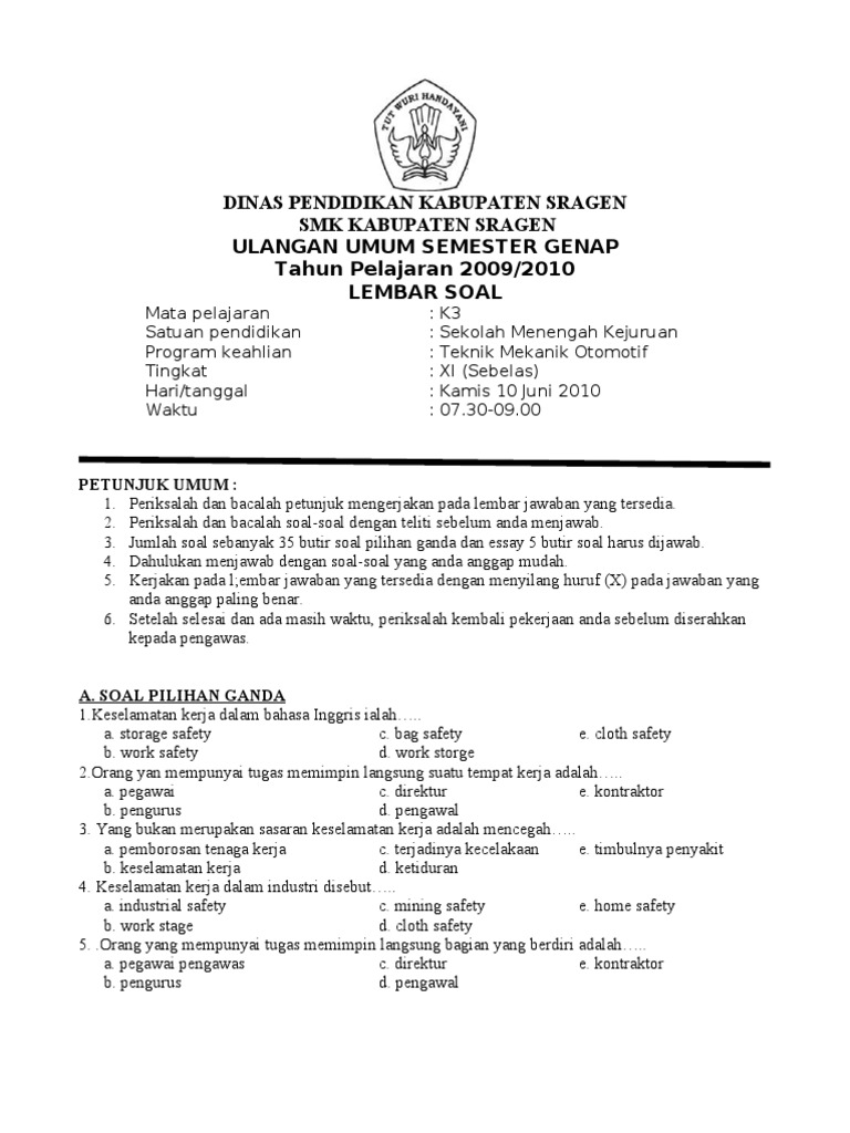 Contoh Soal Pilihan Ganda belajar sastra dan seni