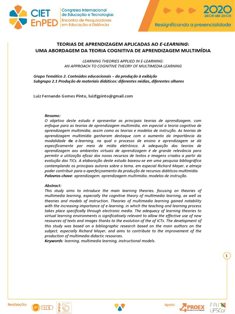 Teoria Cognitiva da Aprendizagem Multimídia | PDF | Aprendizado ...