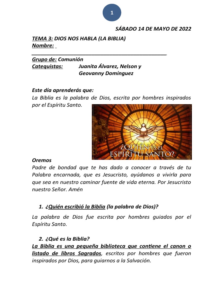 Tema 3. Dios Nos Habla Hoy (La Biblia) | PDF | Biblia | Viejo Testamento
