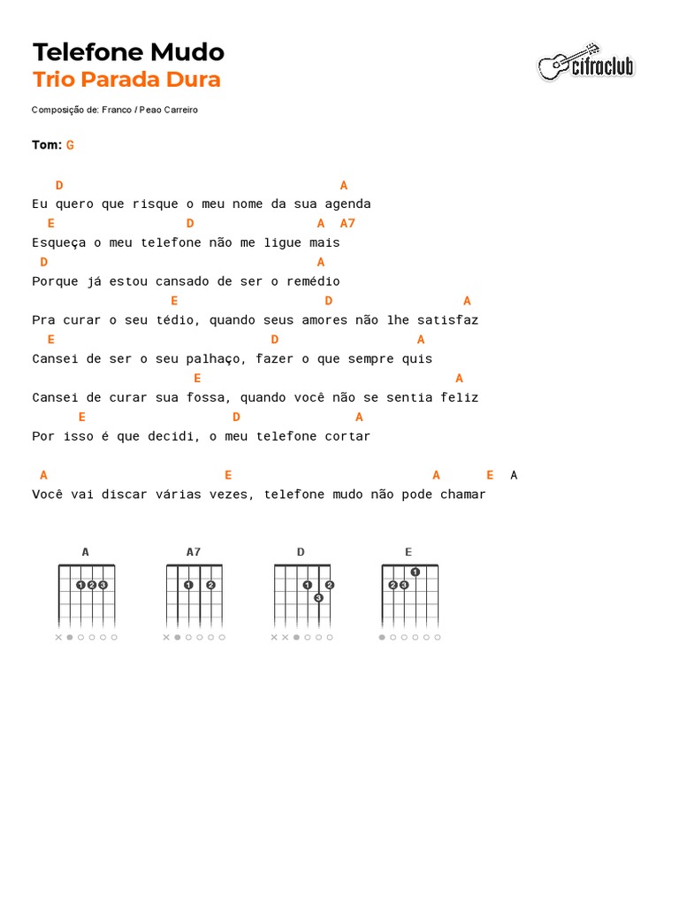 Cifra Club Trio Parada Dura Telefone Mudo PDF