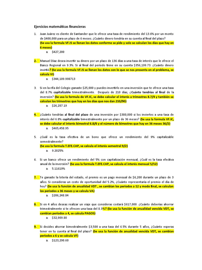 Problemas Resueltos de Matemáticas Financieras | PDF | Finanzas ...