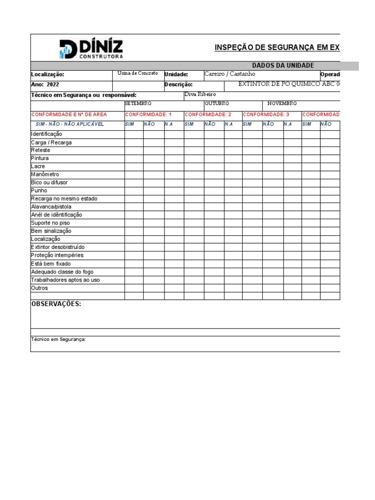 Check List de Extintores em Excel | PDF