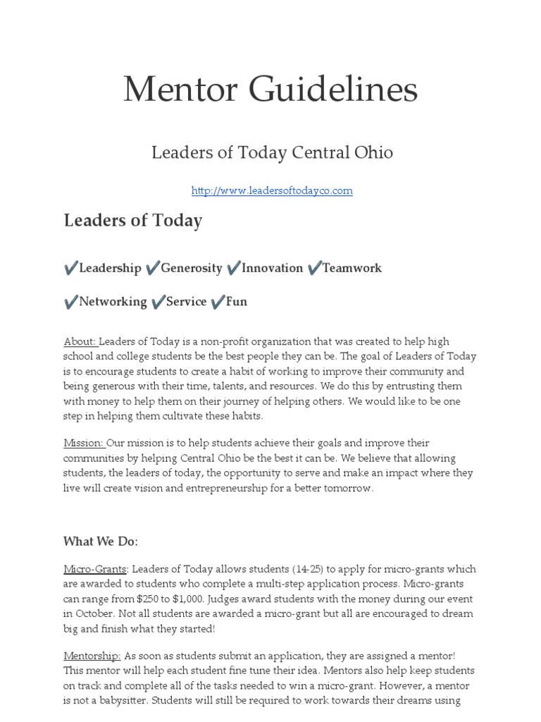 Mentor Guidelines PDF Mentorship Goal