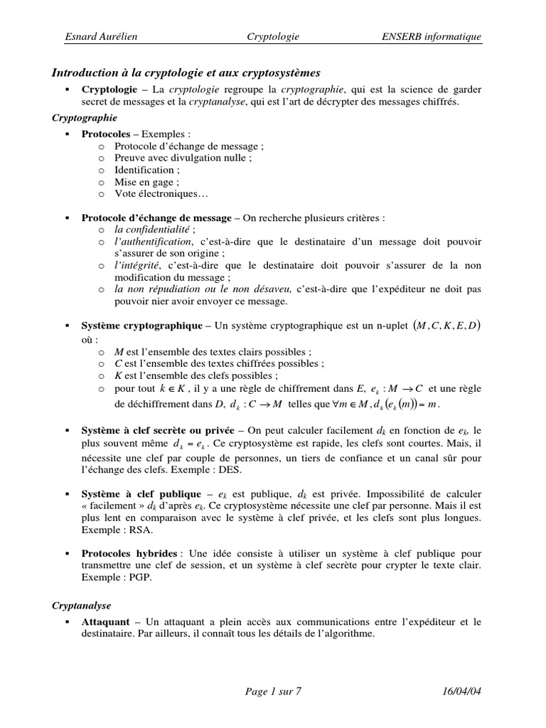Introduction à la cryptologie | PDF | Cryptographie | Cryptanalyse