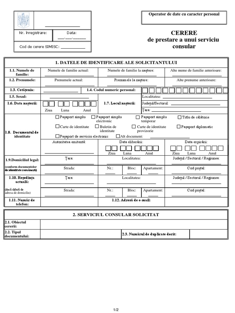 Cerere Servicii Consulare | PDF