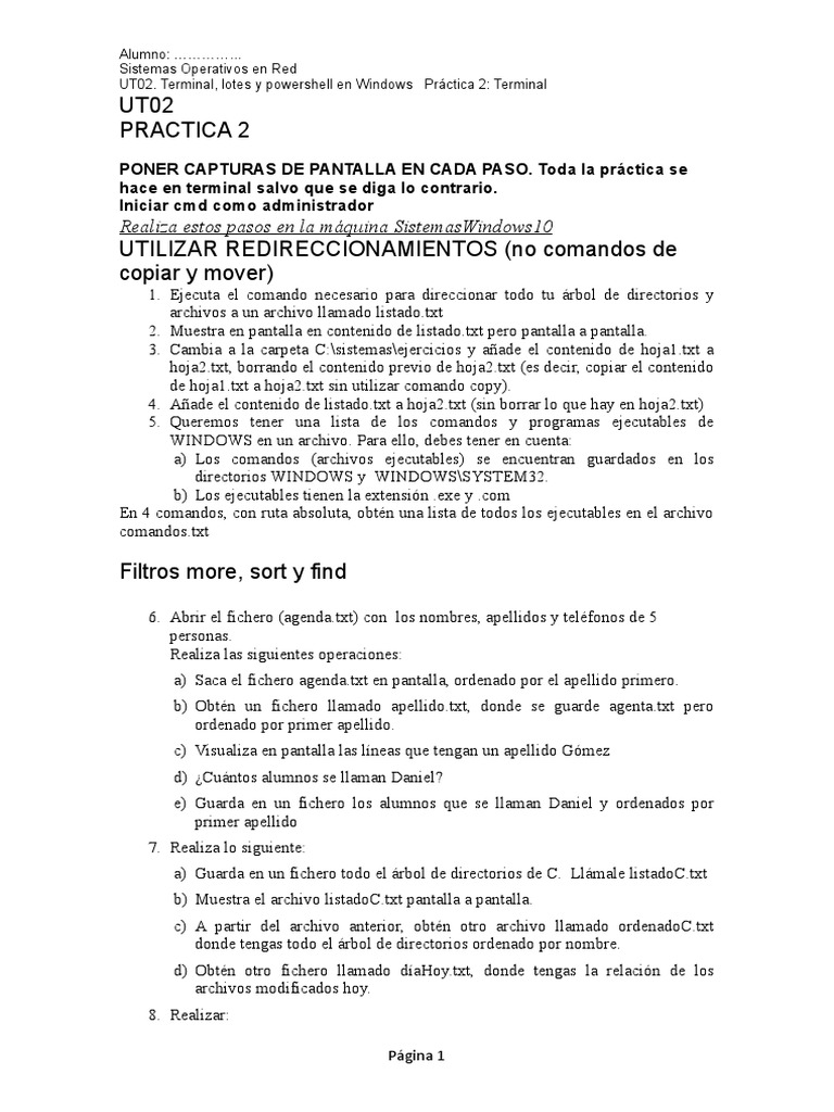 Práctica de Terminal en Windows 10 | PDF | Archivo de computadora ...