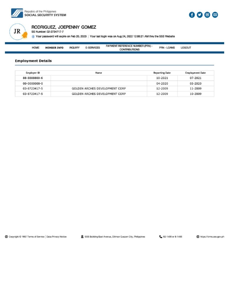 Republic of The Philippines Social Security System Member 3 PDF