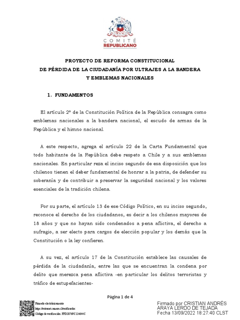 Proyecto de Reforma Constitucional 1534807 PDF Derecho penal Constitución