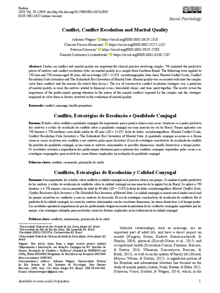 Conflict, Conflict Resolution and Marital Quality PDF Psicologia Conceitos psicológicos