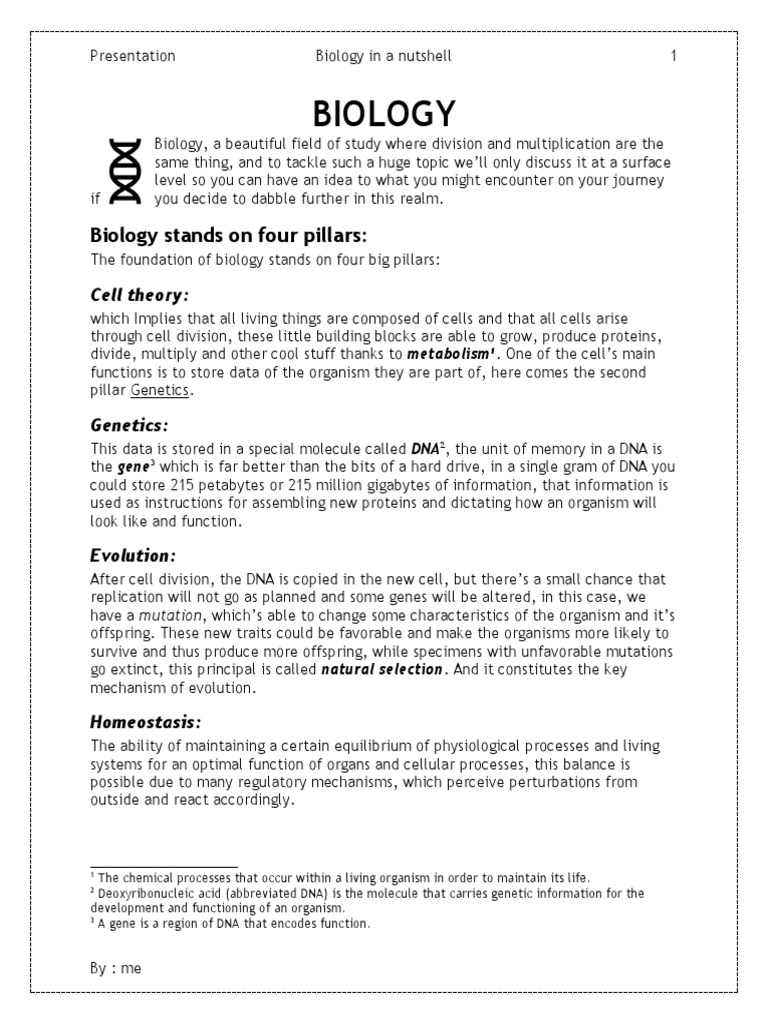 Biology in a Nutshell An Introduction to the Four Pillars, Five