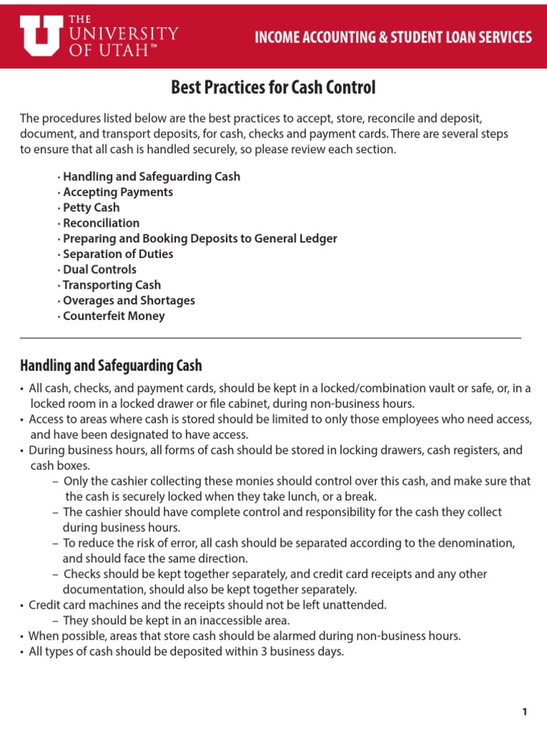 Cash Controland Deposit Procedures PDF Cheque Payments