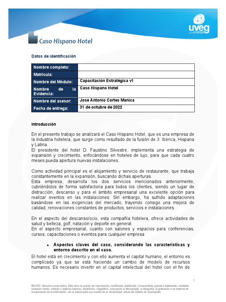 Caso - Hispano Hotel | PDF | Crecimiento personal y profesional | Negocios