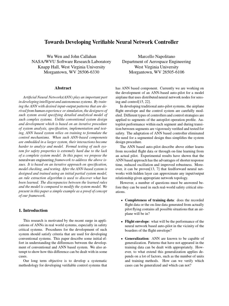 Verifiable Neural Network Control Systems | PDF | Fuzzy Logic ...