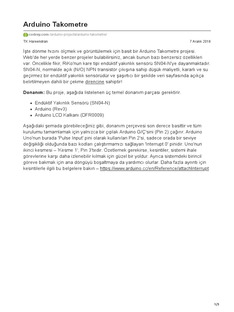 TRArduino Tachometer PDF