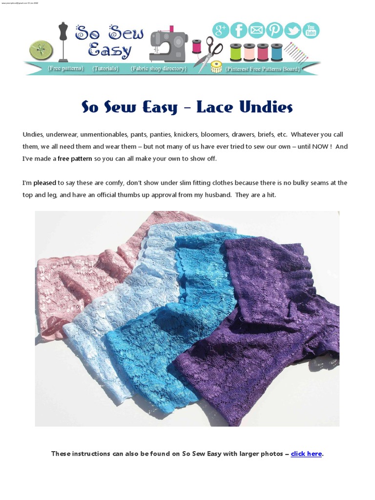 So Sew Easy - Cheeky Panties - Pattern and Instructions | PDF | Seam ...