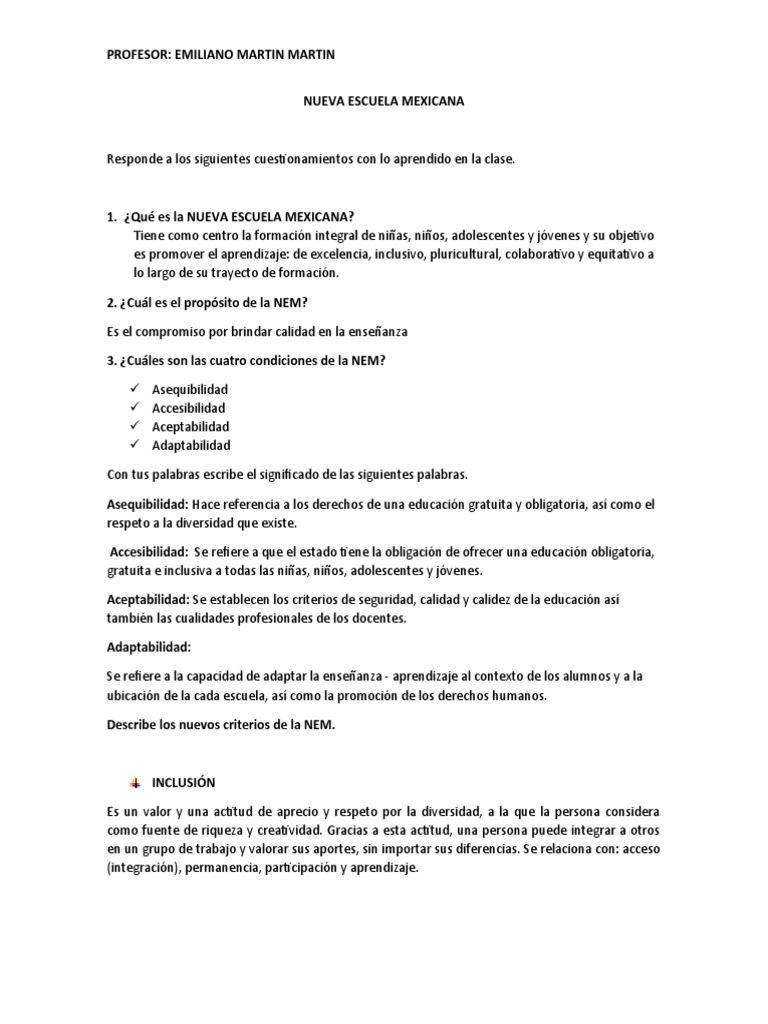 Nueva Escuela Mexicana Inclusión Y Calidad Pdf