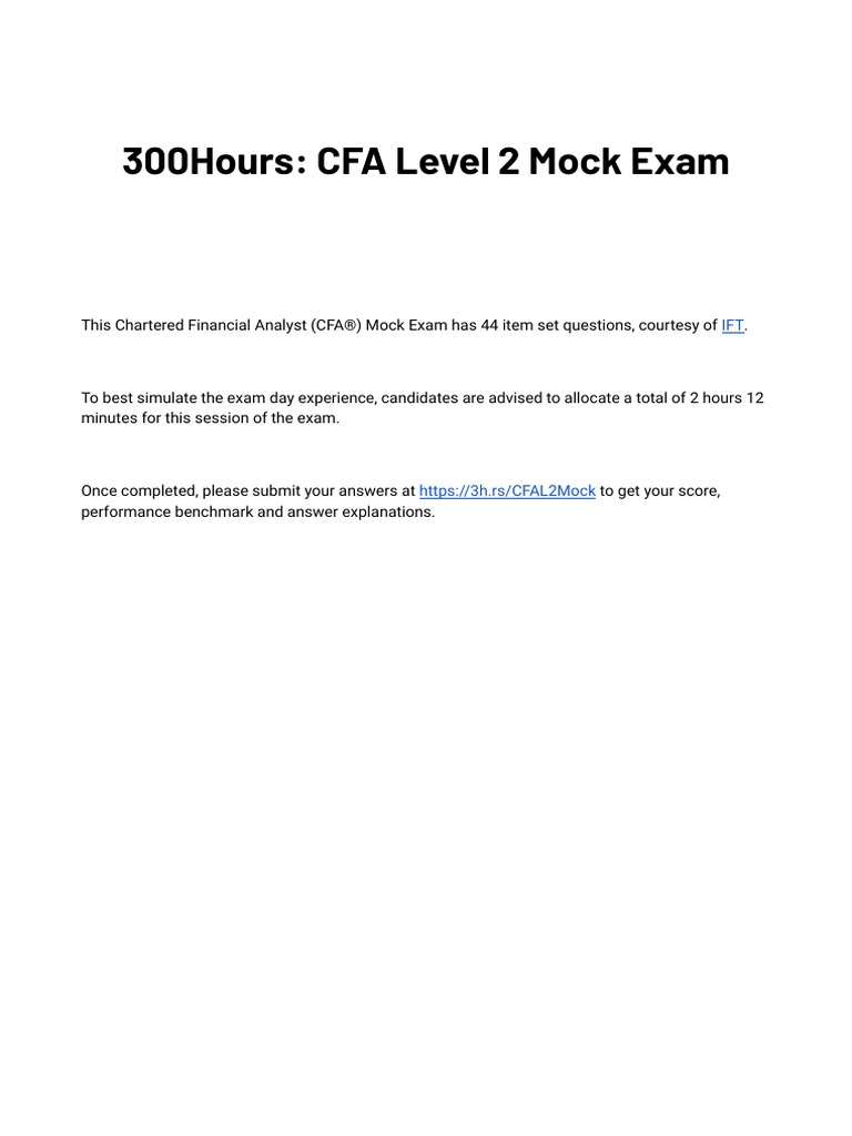 Free CFA Level 2 Mock Exam (300hours) PDF Bonds (Finance) Option