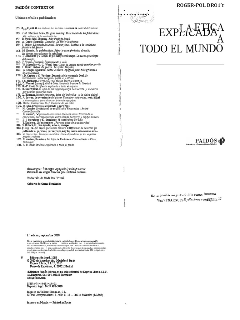La Etica Explicada A Todo El Mundo Roger Pol Droit Pdf Moralidad