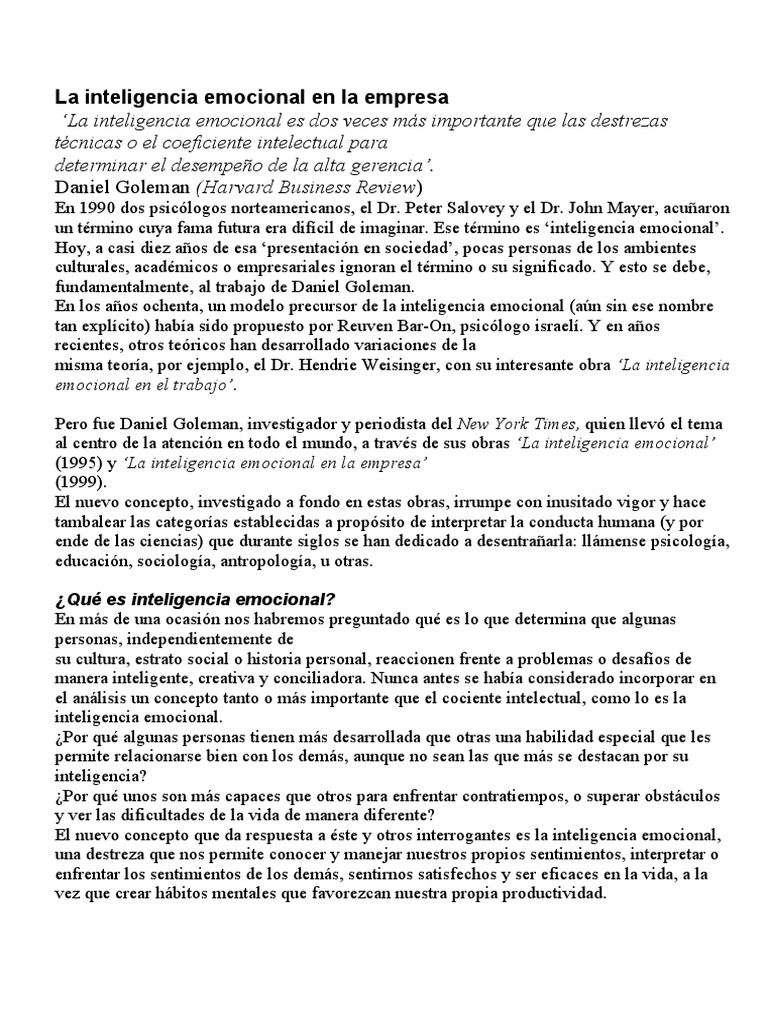 Inteligencia Emocional en la Empresa | PDF | Las emociones ...
