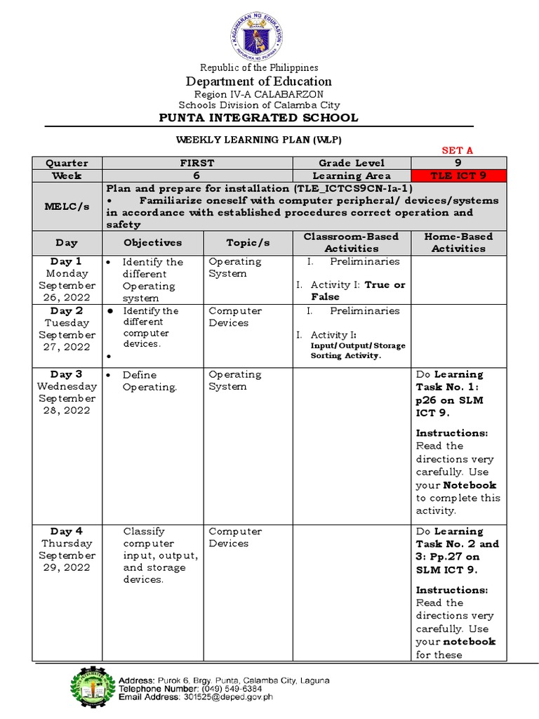 Set - A - WLP - Q1W6 - Tle Ict 9 | PDF | Educational Technology ...