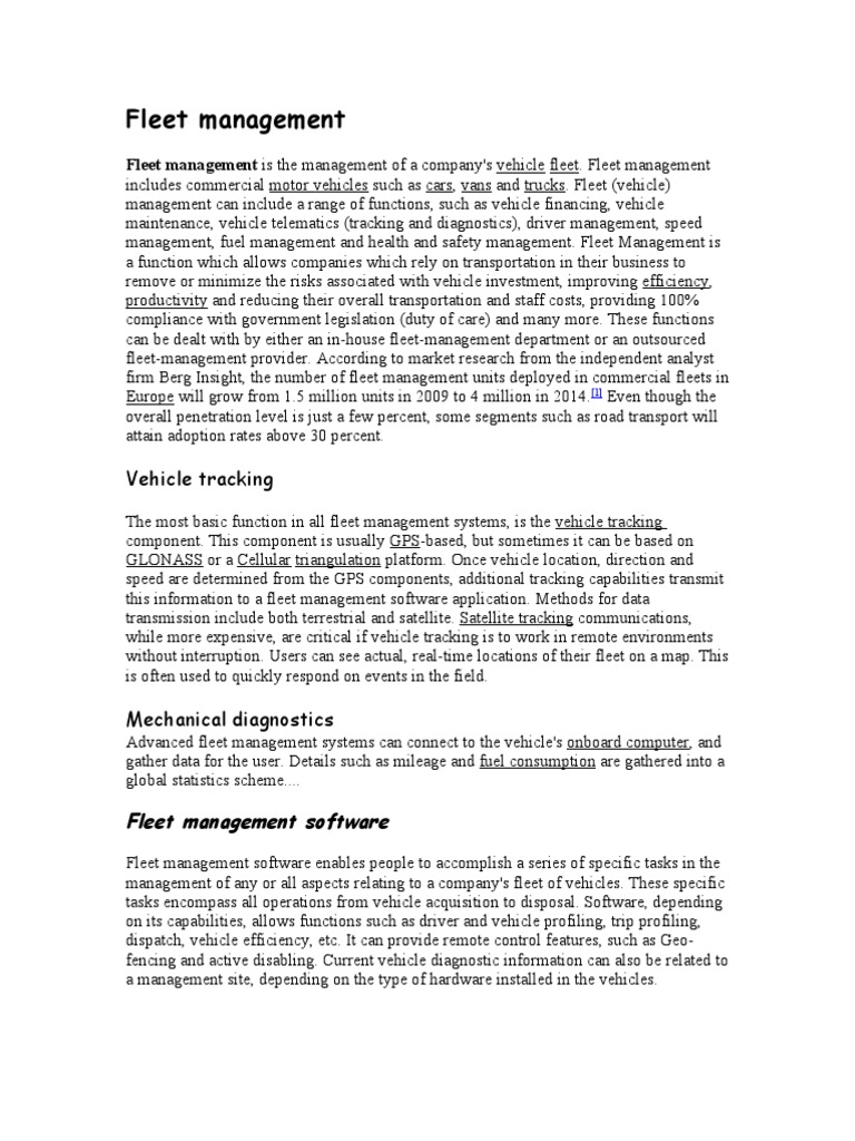Fleet Management Fleet Management Is The Management of A Company's