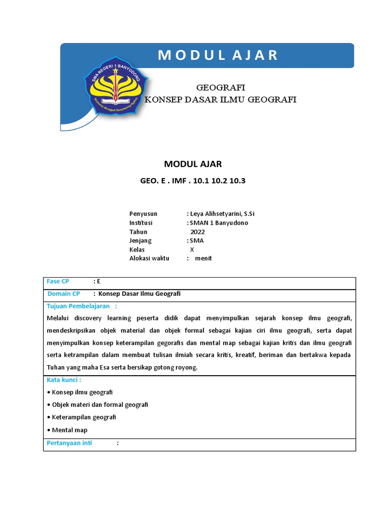 Modul Ajar - Geografi - SMA - E - Kelas X | PDF