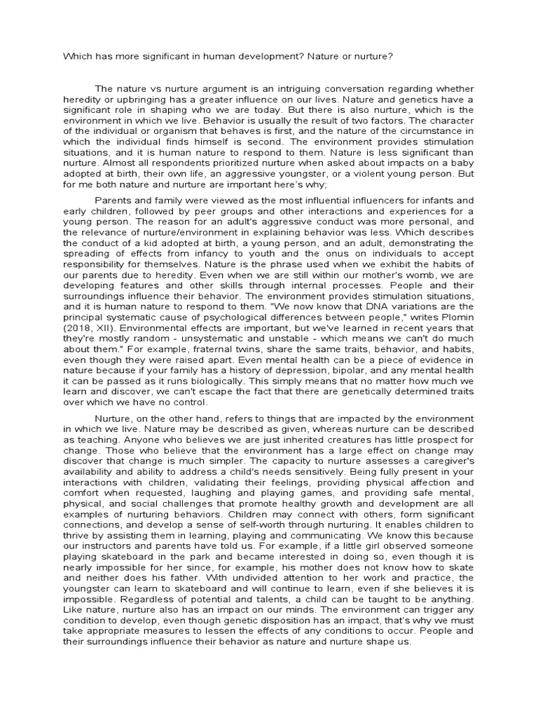 Nature vs Nurture: Impact on Development | PDF | Nature Versus Nurture ...