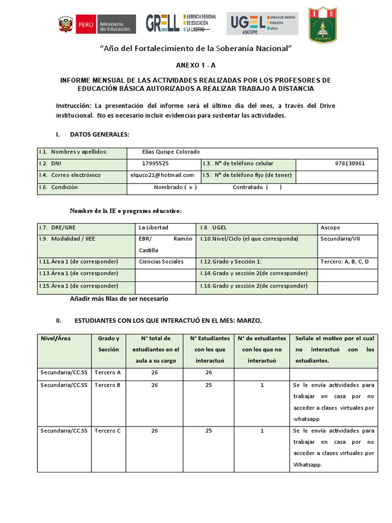 Informe Mensual. Junio. Quispe PDF Sicología Aprendizaje