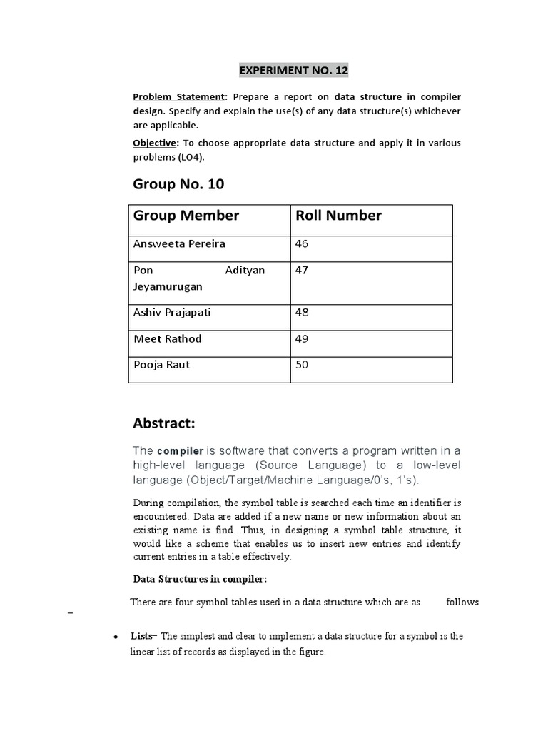 Data Structures in Compiler Design | PDF | Pointer (Computer ...
