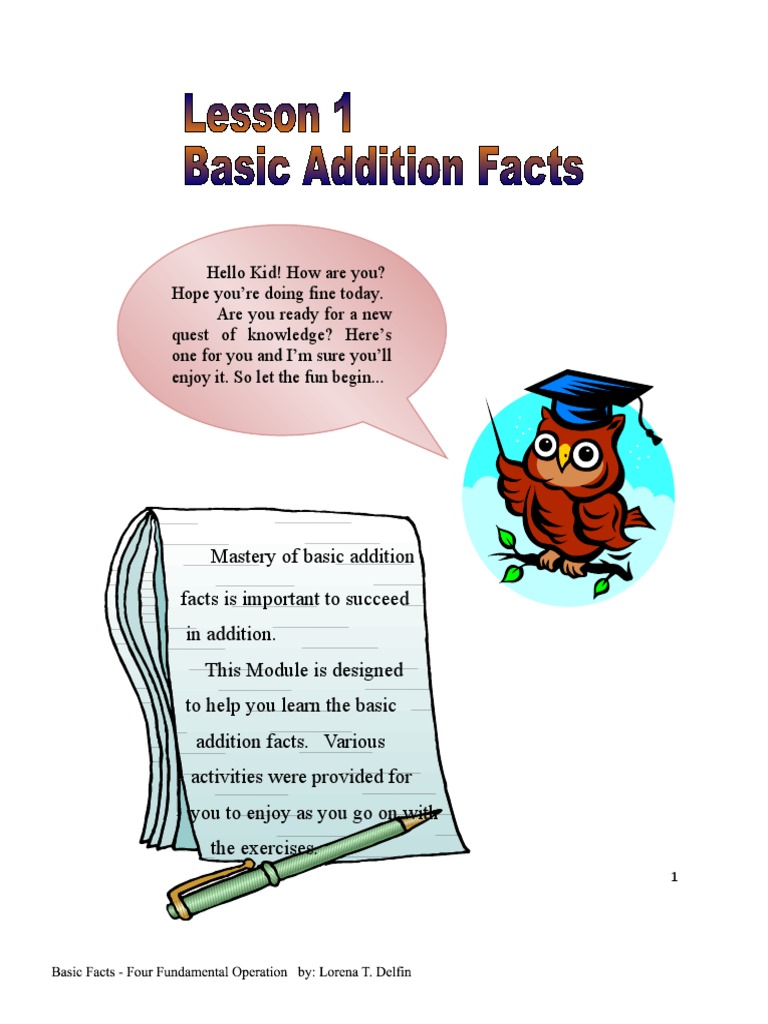 Basic Facts Module in Math 4 PDF Subtraction Multiplication