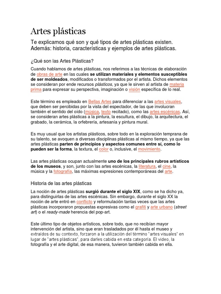 Tipos y características de artes plásticas | PDF | Artes plásticas | Dibujo