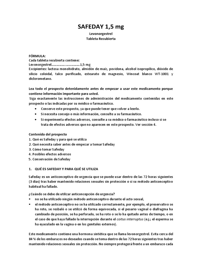 Safeday 1 5 mg tab pdf control de la natalidad el embarazo